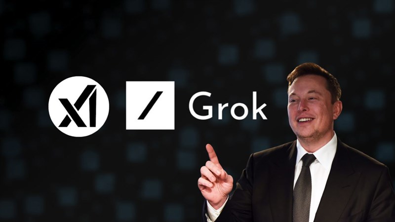 Hình minh hoạ Elon Musk mặc vest đen chỉ tay lên trên, đứng trước nền tối với logo xAI hình tròn và chữ "Grok" màu trắng. Tin chính ngày 09/07/2026: xAI phát hành Grok 4.5 với giá 2 USD/triệu token đầu vào, rẻ hơn 5 lần Fable 5, cạnh tranh trực tiếp trên thị trường mô hình AI cho lập trình và tự động hóa.